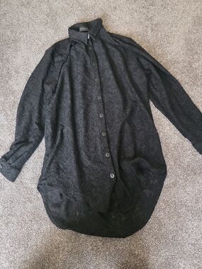 Women's Black Lace Button-Down Shirt - Elegant Longline Blouse
